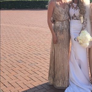 Adrianna Pappel champagne sequin beaded gown